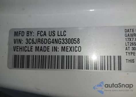 2022 Ram 1500 Classic Tradesman 4X2 8' Box from USA, damaged, VIN 3C6JR6DG4NG330058
